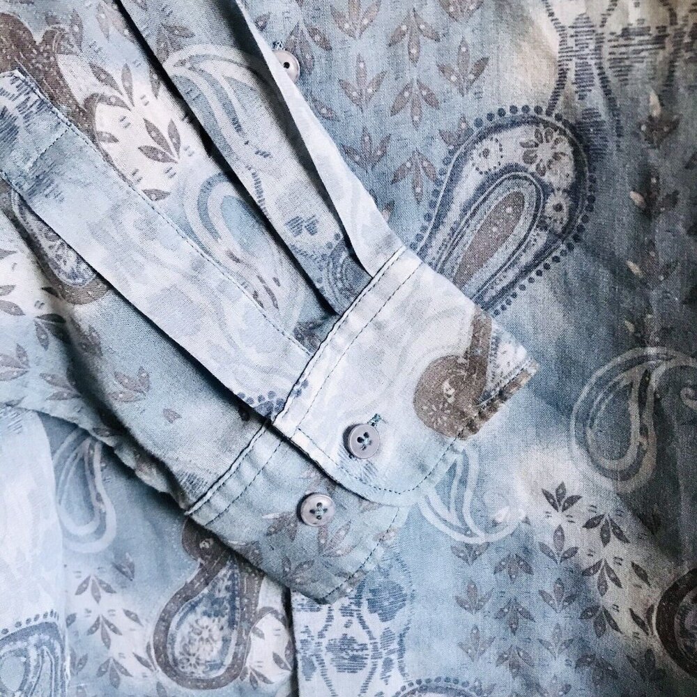 Vintage Reunion Blue Paisley Print Long Sleeve Button Up Shirt Size Large - Picture 3 of 9